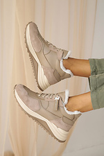 Winter women's leather sneakers beige with fur  2505195 photo №6