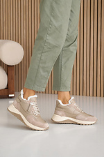 Winter women's leather sneakers beige with fur  2505195 photo №7