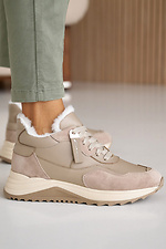 Winter women's leather sneakers beige with fur  2505195 photo №9
