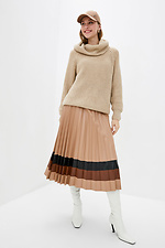 Кожаная юбка плиссе кофейного цвета с полосками  4009196 фото №2