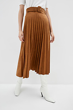 Red pleated suede skirt with belt  4009197 photo №1