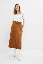 Red pleated suede skirt with belt  4009197 photo №2
