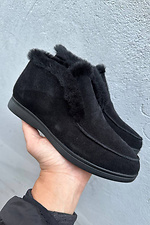 Winter women's suede loafers are black  2505198 photo №3