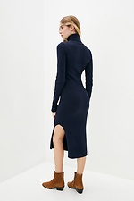 Warm blue golf dress with a high collar and a slit on the leg  4038198 photo №3