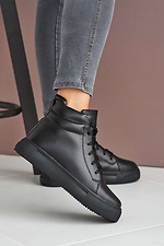 High winter sneakers made of black genuine leather  8019199 photo №1