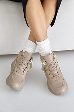 Winter women's leather sneakers beige with fur  2505201 photo №1