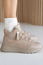 Winter women's leather sneakers beige with fur  2505201 photo №2