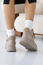 Winter women's leather sneakers beige with fur  2505201 photo №6