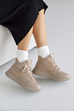 Winter women's leather sneakers beige with fur  2505201 photo №8