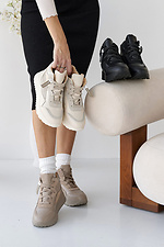 Winter women's leather sneakers beige with fur  2505201 photo №9