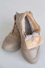 Winter women's leather sneakers beige with fur  2505201 photo №10