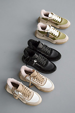 Women's winter leather sneakers with black fur.  2505204 photo №5