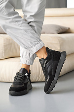 Жіночі зимові шкіряні кросівки на хутрі чорні  2505204 фото №6