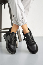 Damen-Wintersneaker aus Leder mit schwarzem Fell.  2505204 Foto №8