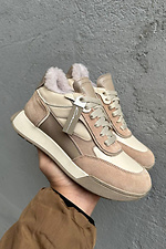 Women's winter leather sneakers with fur, milky.  2505205 photo №1