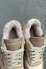 Женские зимние кожаные кроссовки на меху молочные.  2505205 фото №2