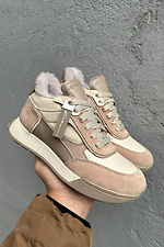 Women's winter leather sneakers with fur, milky.  2505205 photo №5