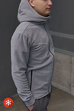Теплая мужская кофта флиска с капюшоном серого цвета VDLK 8031206 фото №2