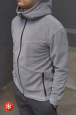 Теплая мужская кофта флиска с капюшоном серого цвета VDLK 8031206 фото №3
