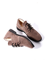 Замшеві туфлі коричневого кольору зі шнурками  4205207 фото №4