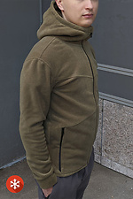 Теплая мужская кофта флиска с капюшоном цвета хаки VDLK 8031207 фото №2