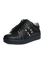 Black leather sneakers with metallic stars and pearls  4205210 photo №2