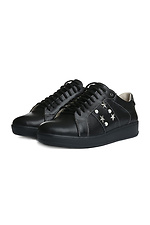 Black leather sneakers with metallic stars and pearls  4205210 photo №3