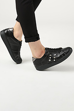 Black leather sneakers with metallic stars and pearls  4205210 photo №4