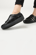 Black leather sneakers with metallic stars and pearls  4205210 photo №5