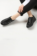 Black leather sneakers with metallic stars and pearls  4205210 photo №6
