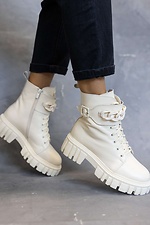 Високі зимові черевики у мілітарі стилі молочного кольору  8019211 фото №4