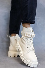Высокие зимние ботинки в милитари стиле молочного цвета  8019211 фото №6