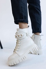 Высокие зимние ботинки в милитари стиле молочного цвета  8019211 фото №9