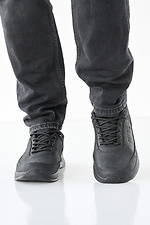 Men's leather sneakers spring-autumn black  2505212 photo №2