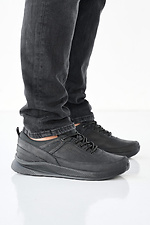 Чоловічі кросівки шкіряні весняно-осінні чорного кольору  2505212 фото №3