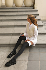 Black tight stockings with wide white cuffs M-SOCKS 2040213 photo №3