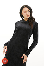 Чорне велюрове плаття міді з капюшоном Garne 3039213 фото №4