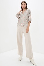 Beige oversized floral blouse with cropped lantern sleeves Garne 3038214 photo №2