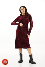 Burgundy velor midi dress with a hood Garne 3039214 photo №1