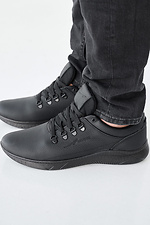 Męskie skórzane sneakersy wiosenno-jesienne w kolorze czarnym  2505215 zdjęcie №4