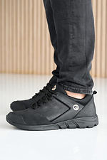 Męskie skórzane sneakersy wiosenno-jesienne w kolorze czarnym  2505216 zdjęcie №3