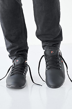 Męskie skórzane sneakersy wiosenno-jesienne w kolorze czarnym  2505217 zdjęcie №2