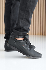 Męskie skórzane sneakersy wiosenno-jesienne w kolorze czarnym  2505218 zdjęcie №1