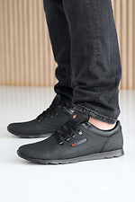 Męskie skórzane sneakersy wiosenno-jesienne w kolorze czarnym  2505218 zdjęcie №3