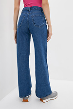 Синие широкие джинсы расклешенные к низу с рванкой 4009218 фото №3