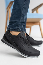 Męskie skórzane sneakersy wiosenno-jesienne w kolorze czarnym  2505219 zdjęcie №1