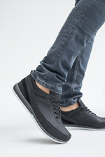 Męskie skórzane sneakersy wiosenno-jesienne w kolorze czarnym  2505219 zdjęcie №5