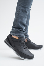 Męskie skórzane sneakersy wiosenno-jesienne w kolorze czarnym  2505219 zdjęcie №7