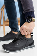 Męskie skórzane sneakersy wiosenno-jesienne w kolorze czarnym  2505219 zdjęcie №8