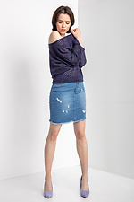 Стрейчевая джинсовая юбка мини с рванкой и царапками  4014219 фото №5